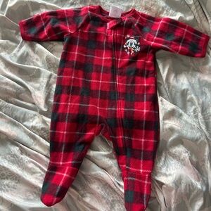 Disney Christmas Mickey Red and Black Plaid Baby Onsie 0-3 months